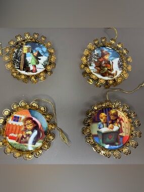 MJ Hummel Vintage Gold Framed Christmas Ornaments - Set of 4